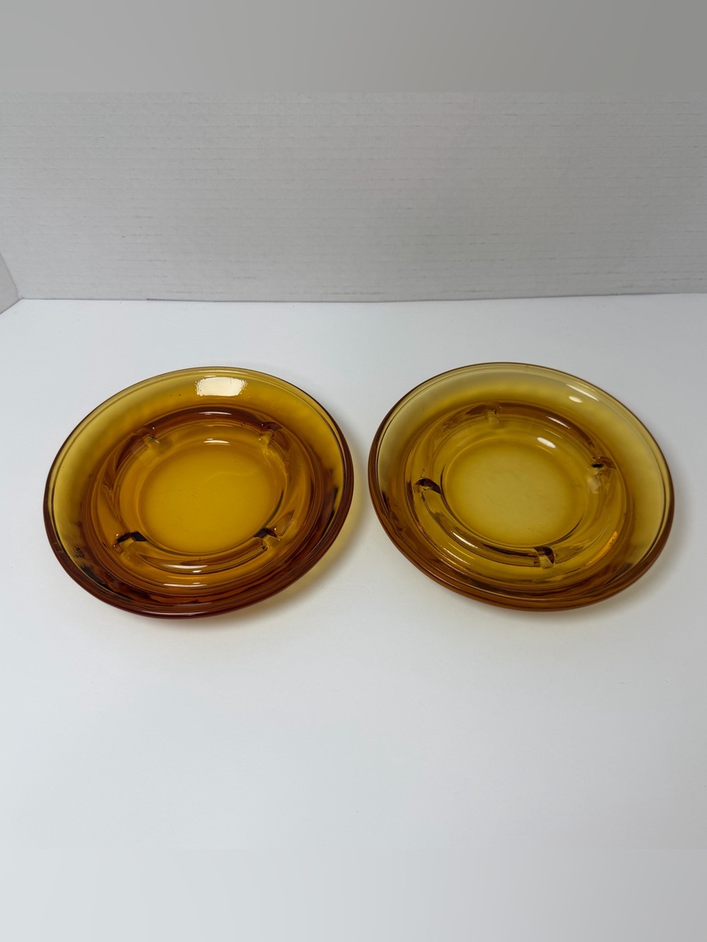 Set of 2 Vintage Amber Glass Ashtrays